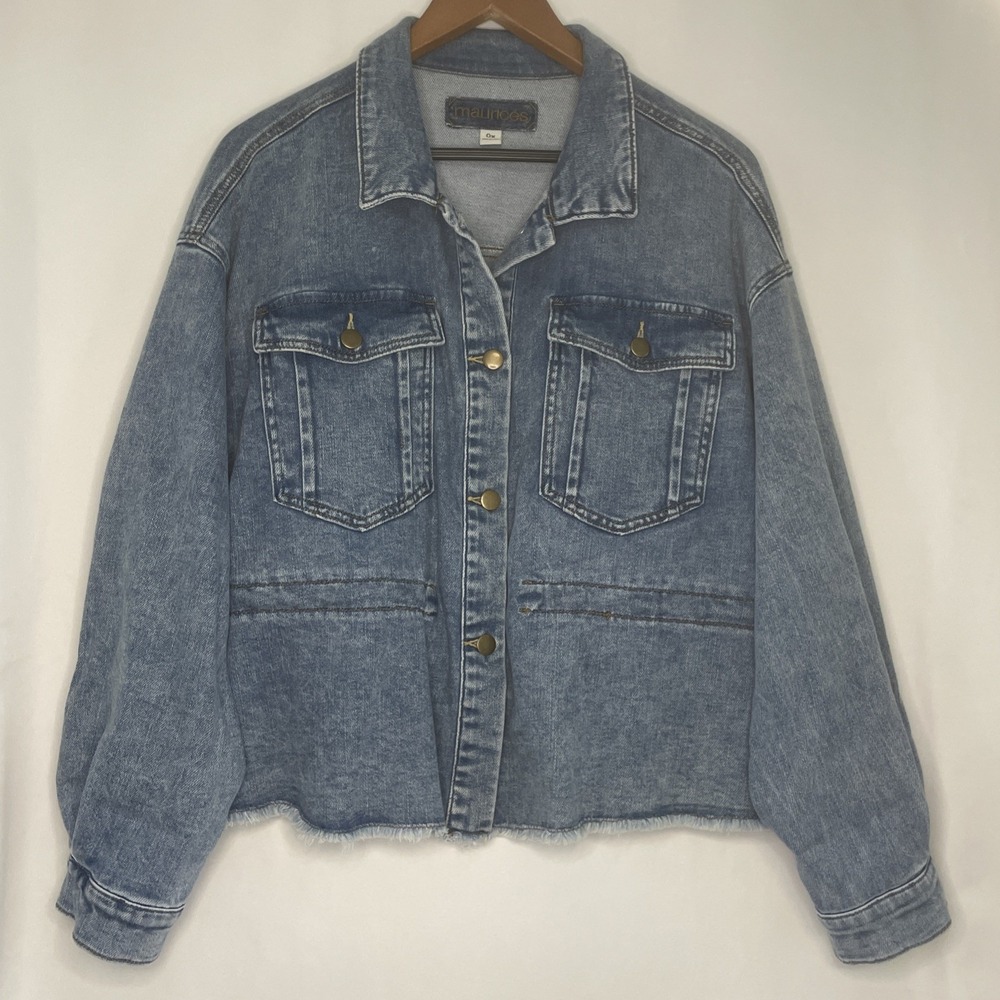 Womens Maurices Jean Denim Jacket Plus 0X Stretch Raw Hem Cowgirl Cinch Waist - Picture 2 of 16